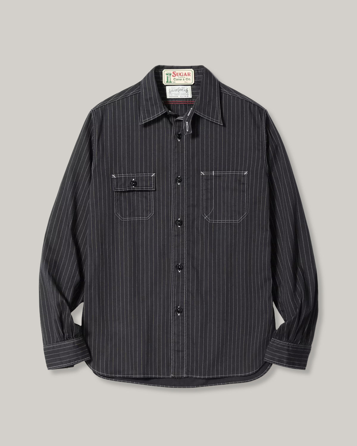 SUGAR CANE FICTION ROMANCE 8.5oz. WABASH STRIPE WORK SHIRT - BLACK