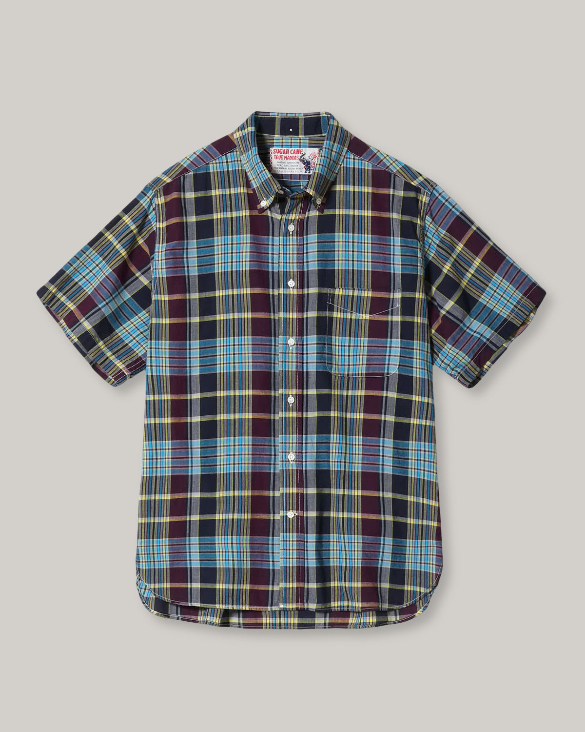SUGAR CANE INDIA MADRAS BUTTON DOWN SS SHIRT - PURPLE