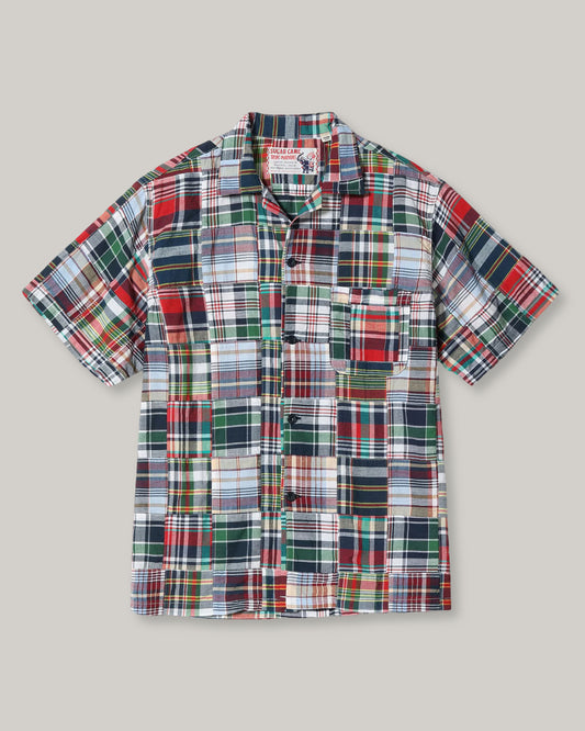 SUGAR CANE MADRAS CHECK PATCHWORK BUTTON DOWN SS SHIRT - RED