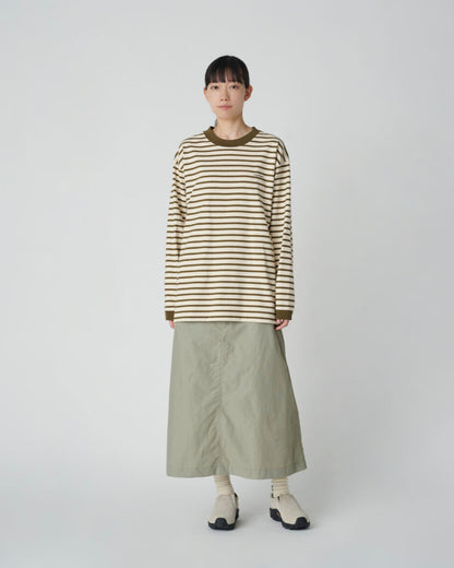 SNOWPEAK RECYCLED HEAVY COTTON LS BORDER T-SHIRT - GREEN