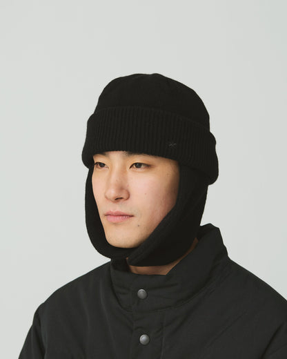 SNOW PEAK KNIT FLIGHT CAP - BLACK