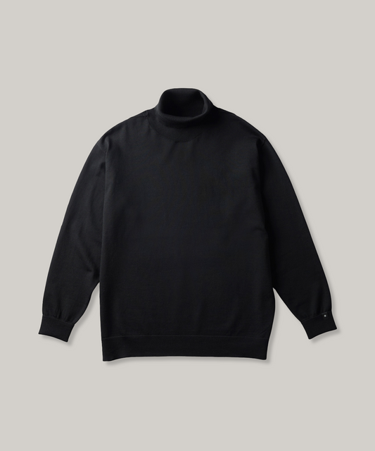SNOW PEAK WASHABLE WOOL TURTLENECK KNIT - BLACK