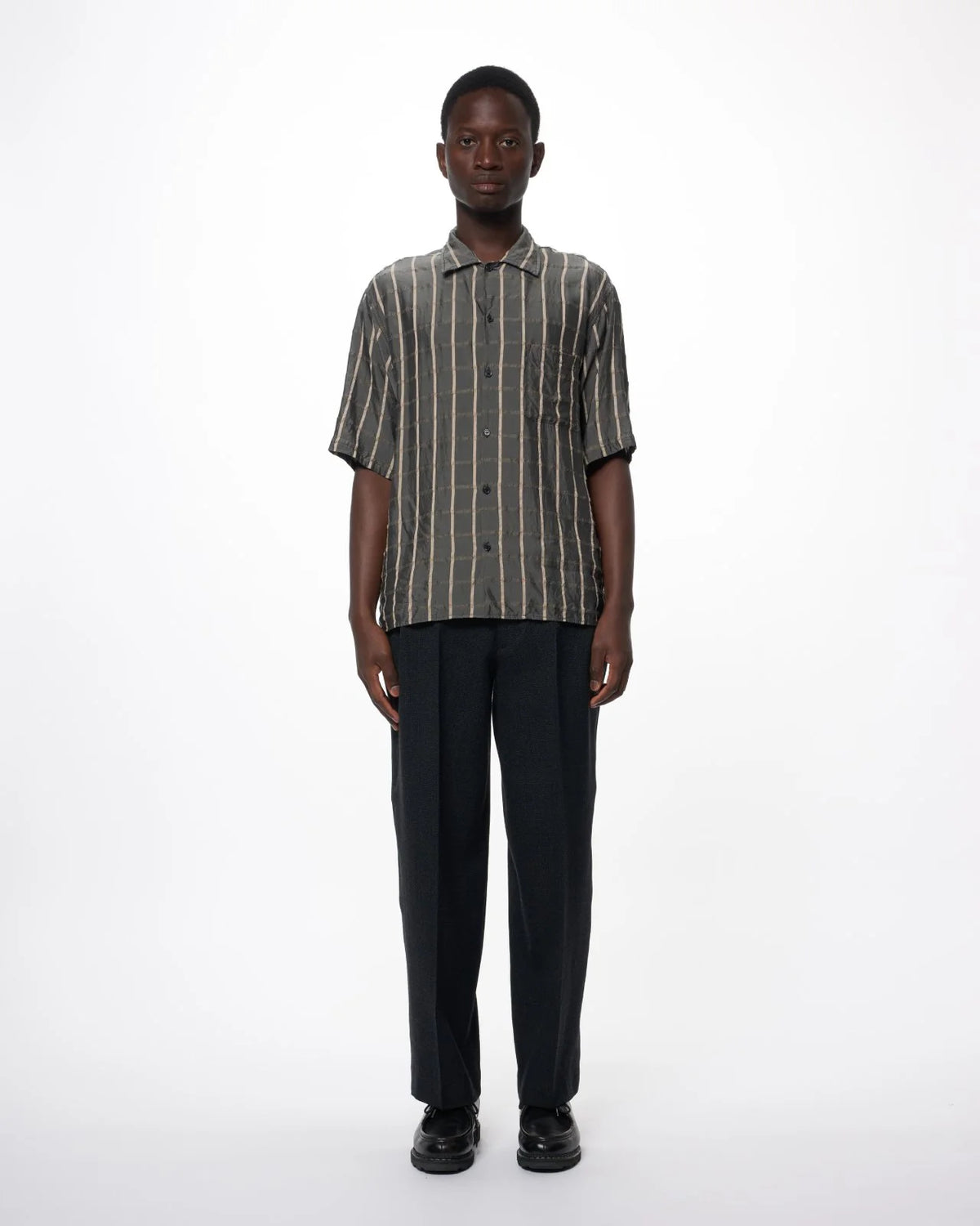 MARKA OPEN COLLAR SS SHIRT - GREY CHECK