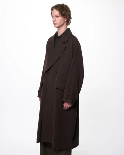 MARKA WOOL SERGE GREAT COAT - BROWN BIRD'S EYE