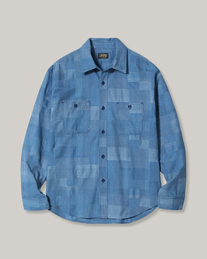 SUGAR CANE INDIGO PATCHWORK WORK SHIRT - LIGHT INDIGO