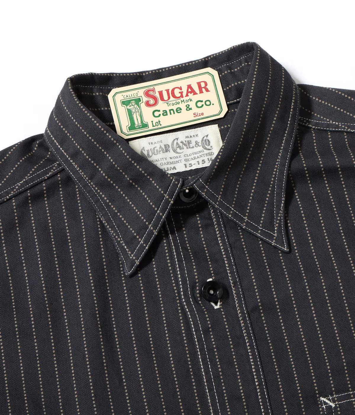 SUGAR CANE FICTION ROMANCE 8.5oz. WABASH STRIPE WORK SHIRT - BLACK