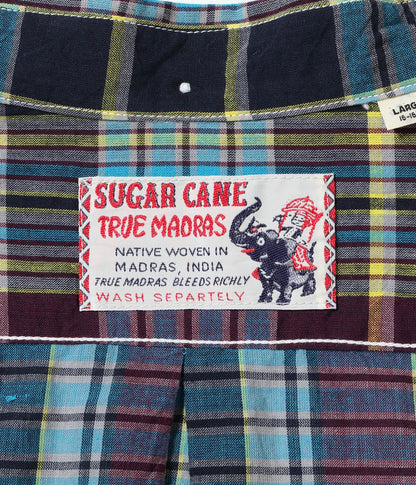 SUGAR CANE INDIA MADRAS BUTTON DOWN SS SHIRT - PURPLE
