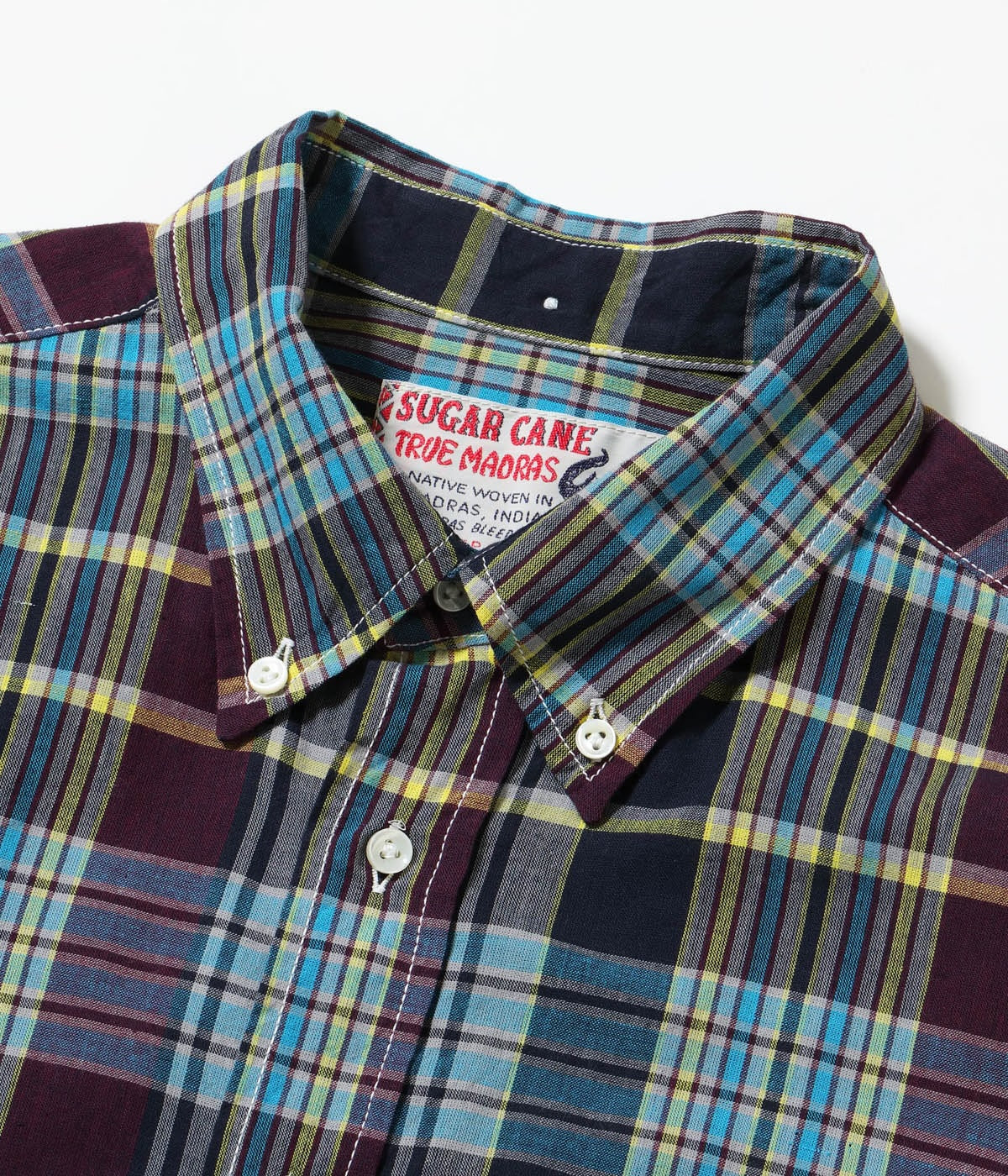 SUGAR CANE INDIA MADRAS BUTTON DOWN SS SHIRT - PURPLE