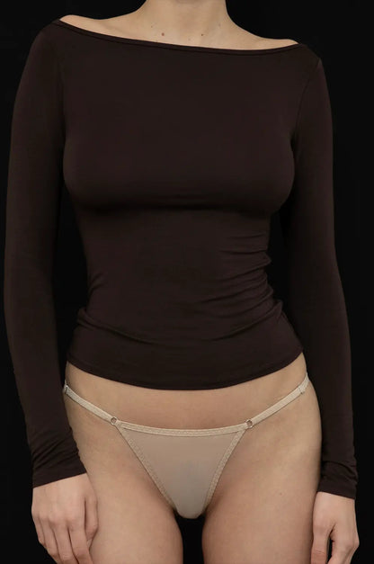 KYE INTIMATES RECLINE BATEAU LONGSLEEVE - ESPRESSO