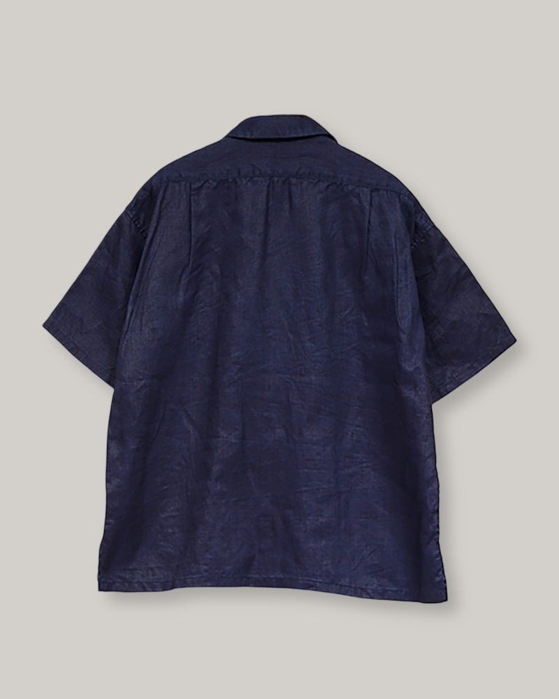 NIGEL CABOURN  MAINLINE OPEN COLLAR LINEN SHIRT - INDIGO