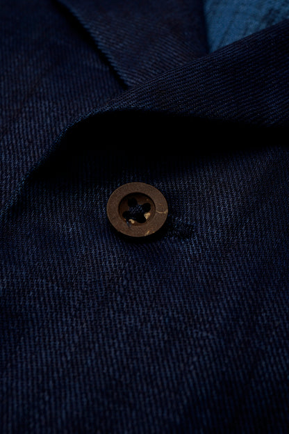 NIGEL CABOURN  MAINLINE OPEN COLLAR LINEN SHIRT - INDIGO