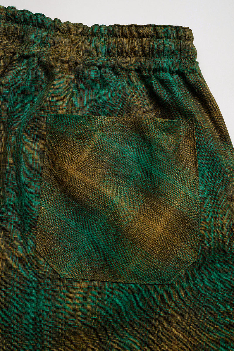 NIGEL CABOURN MAINLINE HEMP CHECK GYM SHORT - GREEN
