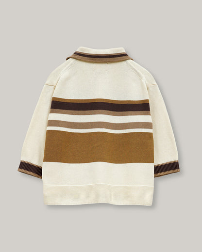 NIGEL CABOURN WOMENS MAINLINE BORDER KNIT POLO - IVORY