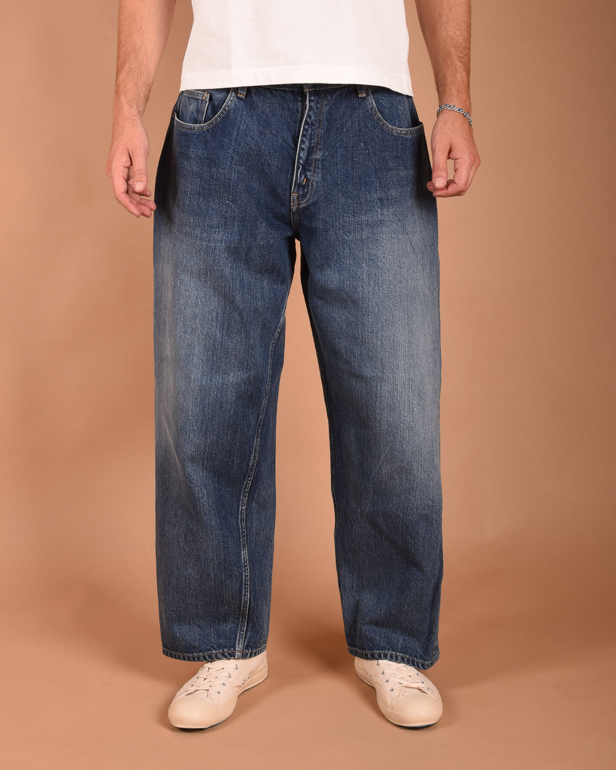 CIOTA WIDE BAGGY 5 POCKET PANTS - MEDIUM BLUE