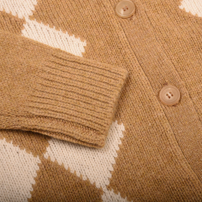&DAUGHTER SHETLAND ARGYLE GRANDAD CARDIGAN - MUSTARD/ ECRU