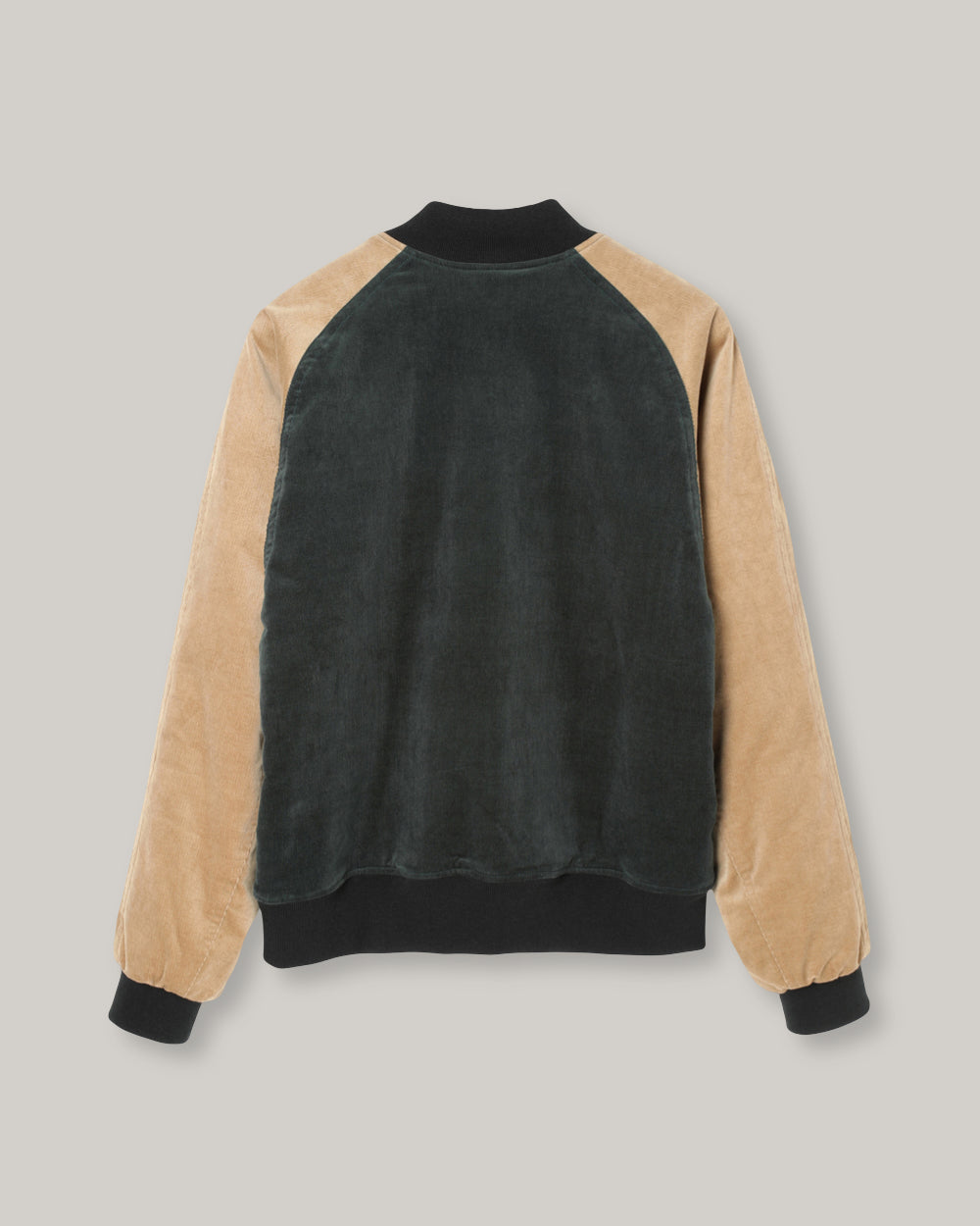 STEVENSON OVERALL CO. GOLDEN ERA ATHLETIC JACKET - DARK GREEN x BEIGE