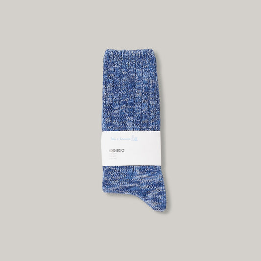 MERZ B. SCHWANEN GS07 MELANGE SOCKS - DENIM BLUE/ NATURE