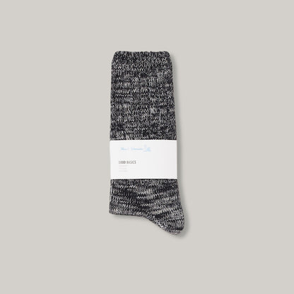 MERZ B. SCHWANEN GS07 MELANGE SOCKS - DEEP BLACK/ NATURE