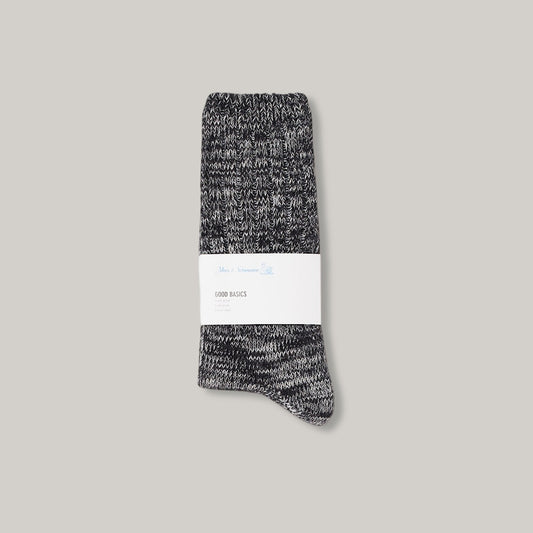 MERZ B. SCHWANEN GS07 MELANGE SOCKS - DEEP BLACK/ NATURE