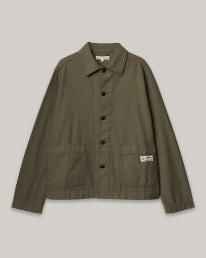 MERZ B. SCHWANEN CROPPED SATEEN CANVAS WORKER'S JACKET - ARMY GREEN