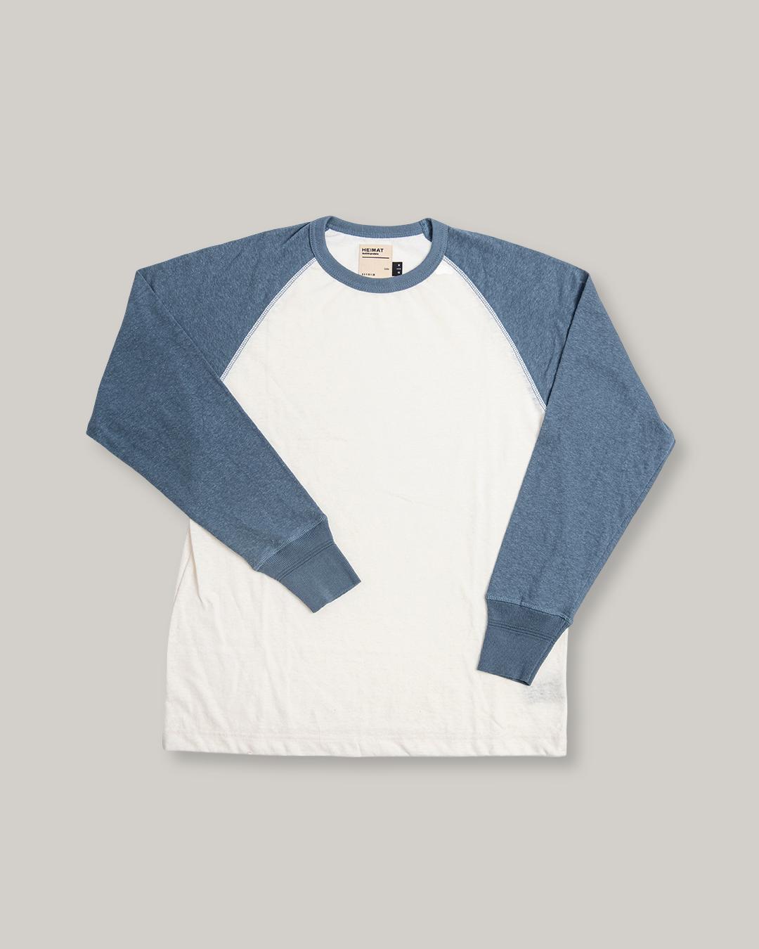 HEIMAT COTTON/ HEMP CONTRAST T-SHIRT - SEASHELL/ TRAIL BLUE