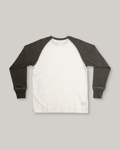 HEIMAT COTTON/ HEMP CONTRAST T-SHIRT - SEASHELL/ MILITARY GREEN