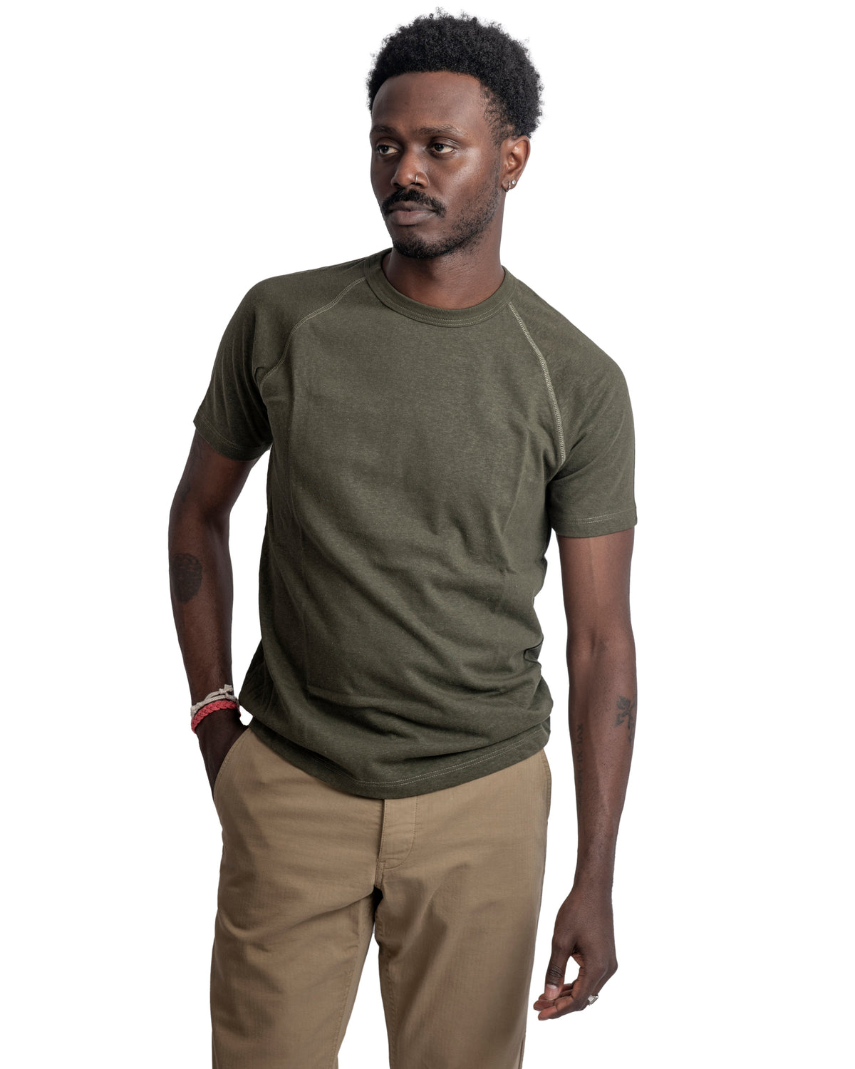 HEIMAT RAGLAN COTTON/HEMP T-SHIRT - MILITARY GREEN