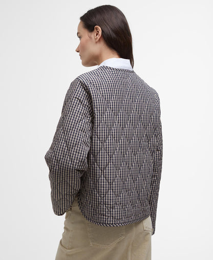 BARBOUR CHECK MONROE QUILTED JACKET - NAVY/ SAND GINGHAM