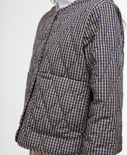 BARBOUR CHECK MONROE QUILTED JACKET - NAVY/ SAND GINGHAM