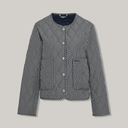 BARBOUR CHECK MONROE QUILTED JACKET - NAVY/ SAND GINGHAM
