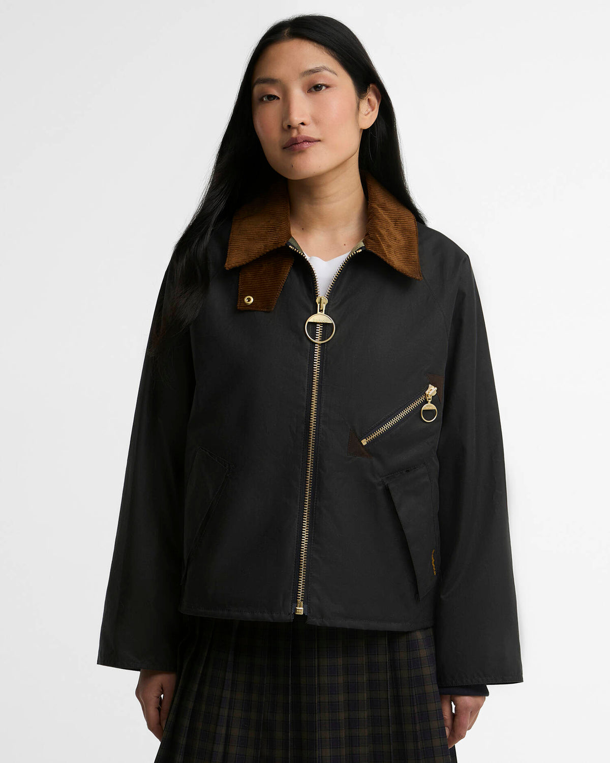 BARBOUR ARLENE WAX CHECK - NAVY/ ANCIENT