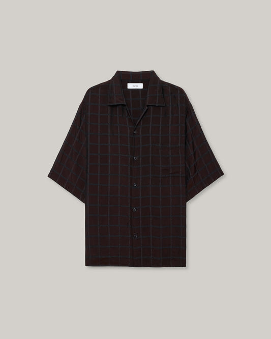 MARKA OPEN COLLAR SS SHIRT - BROWN CHECK