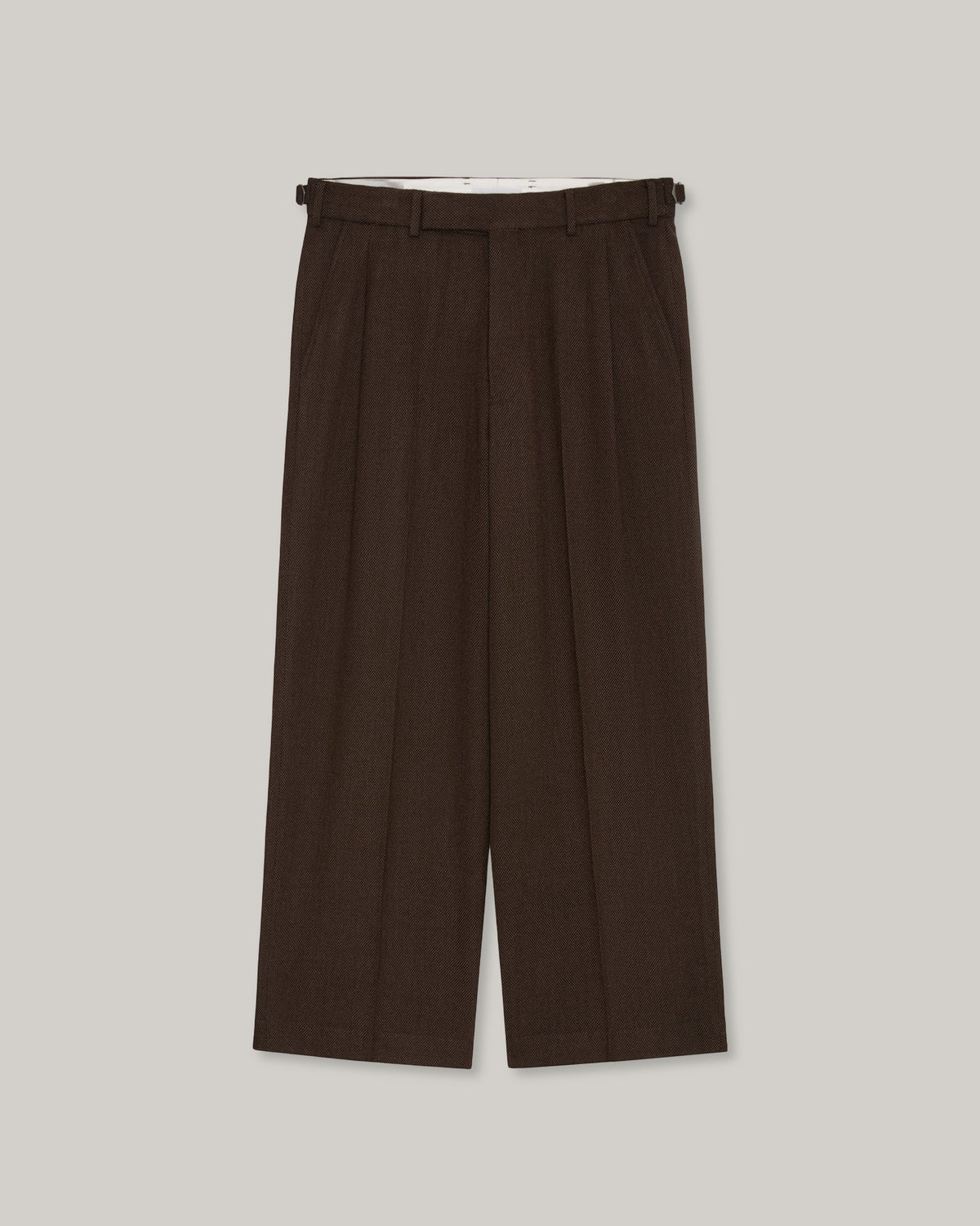 MARKA WOOL SERGE SINGLE PLEAT TROUSERS - BROWN BIRD'S EYE