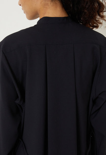 BLUE BLUE JAPAN WOMENS MEBUKI EMBROIDERY STAND UP COLLAR DRESS - DARK NAVY