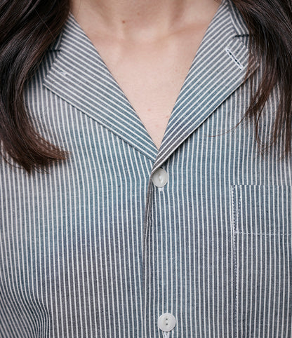 MERZ B. SCHWANEN COTTON PYJAMA TOP - DEEP BLACK/ NATURE