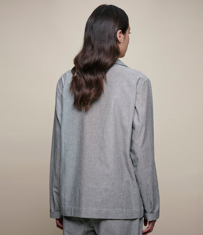 MERZ B. SCHWANEN COTTON PYJAMA TOP - DEEP BLACK/ NATURE