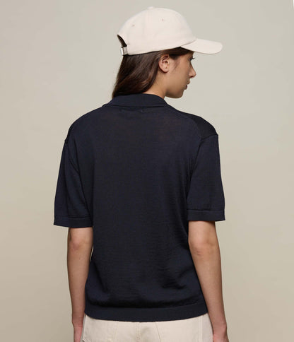 MERZ B. SCHWANEN WOMENS SHORT SLEEVE MERINO POLO - DARK NAVY