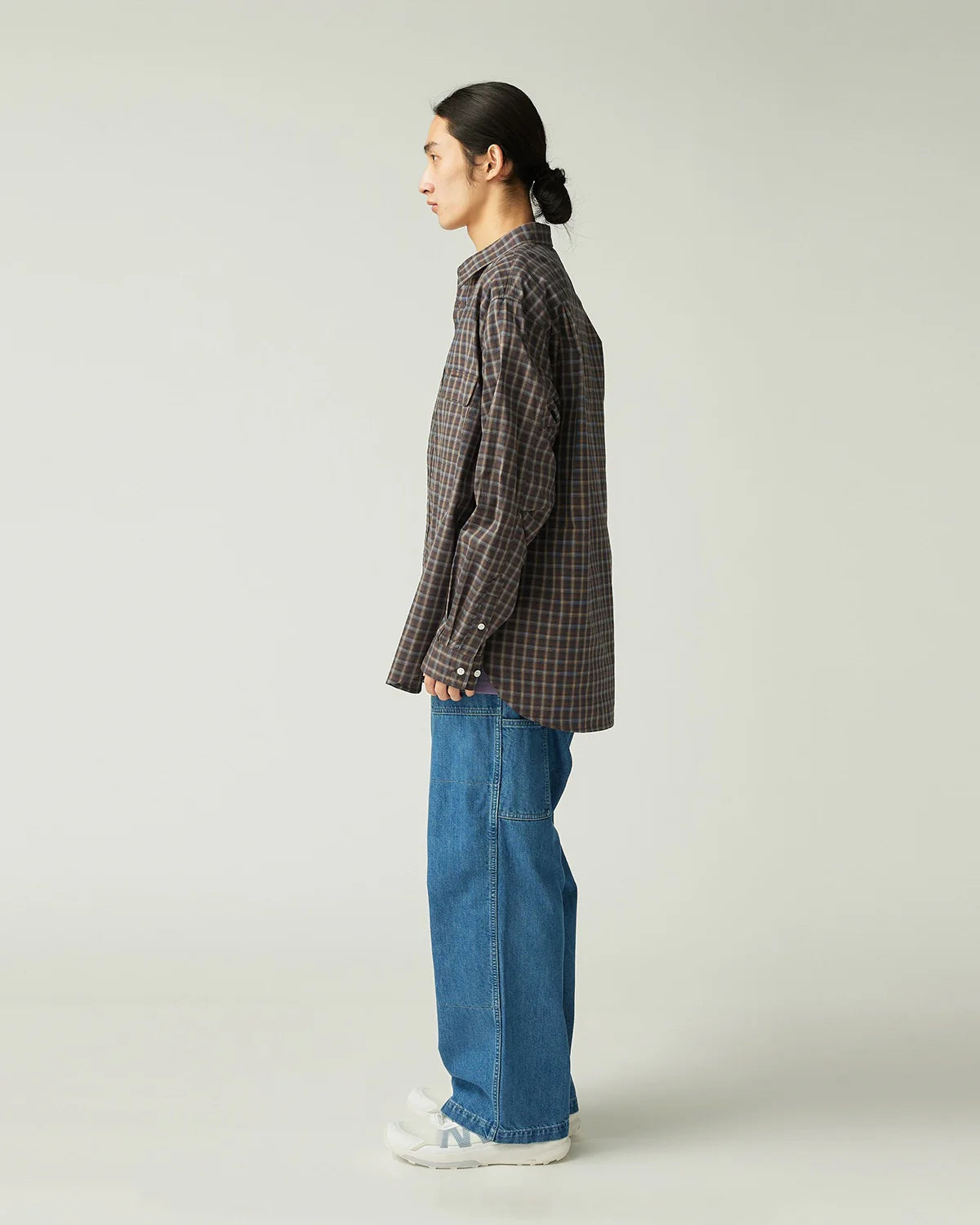 SNOW PEAK ORGANIC COTTON OMBRE CHECK SHIRT - BROWN