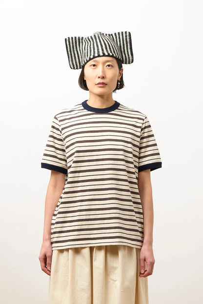 CAWLEY STRIPED JERSEY S/S T-SHIRT - ECRU/ NAVY/ OCHRE STRIPE
