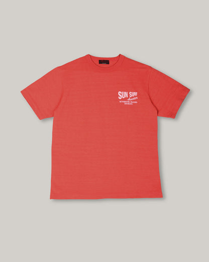 SUN SURF SLUB YARN TEE 'HATA SHOTEN LOGO' - RED