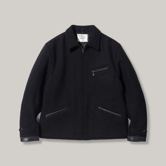 SUGAR CANE WOOL MELTON SPORTS JACKET - BLACK