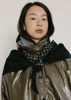 A BRONZE AGE - SCOUT SHAWL - BLACK NYLON/ CHELSEA PLAID
