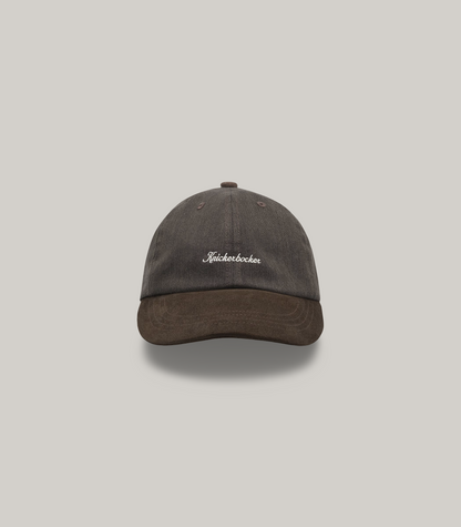 KNICKERBOCKER SCRIPT COTTON & LINEN CAP - COFFEE