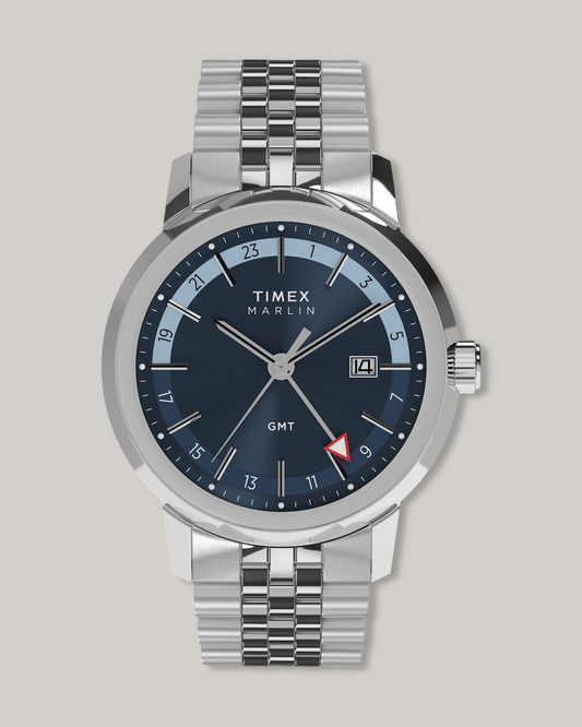 TIMEX MARLIN® QUARTZ GMT 40MM STAINLESS STEEL BRACELET WATCH - BLUE DIAL