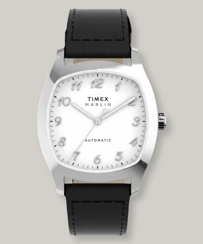 TIMEX MARLIN CHATHAM AUTOMATIC 36MM - SILVER - BLACK LEATHER STRAP