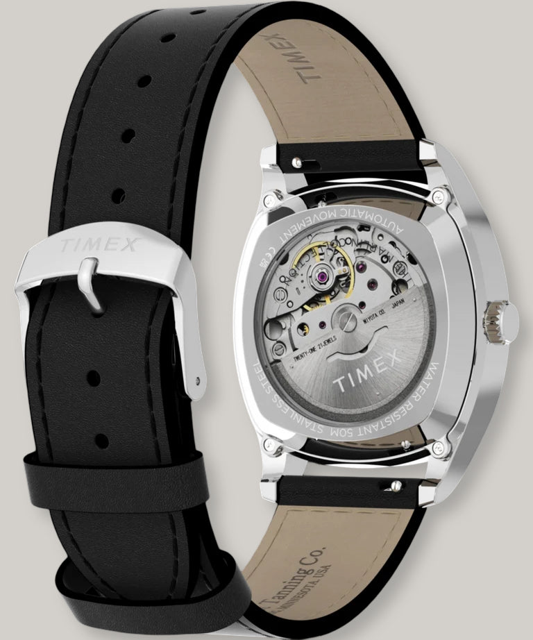 TIMEX MARLIN CHATHAM AUTOMATIC 36MM - SILVER - BLACK LEATHER STRAP