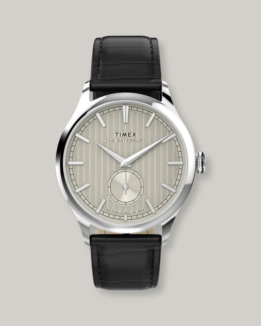 TIMEX WATERBURY CLASSIC 39MM - SILVER -  BLACK LEATHER STRAP