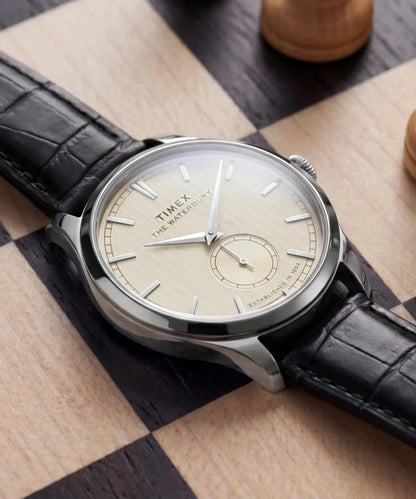 TIMEX WATERBURY CLASSIC 39MM - SILVER -  BLACK LEATHER STRAP