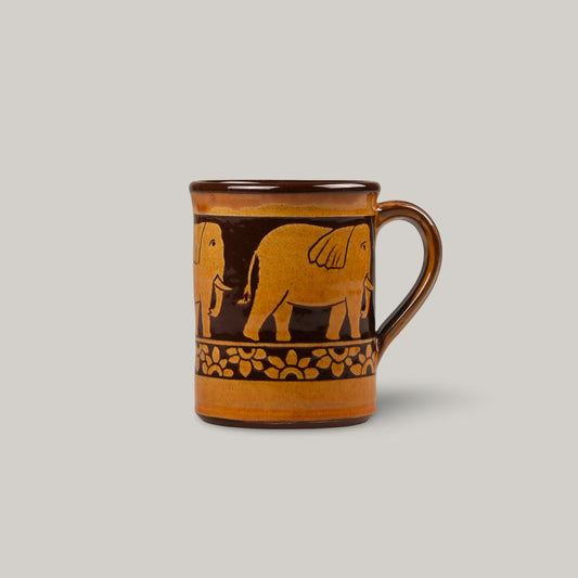 TENDER SGRAFFITO HAND-THROWN MUG - AMBER ELEPHANTS