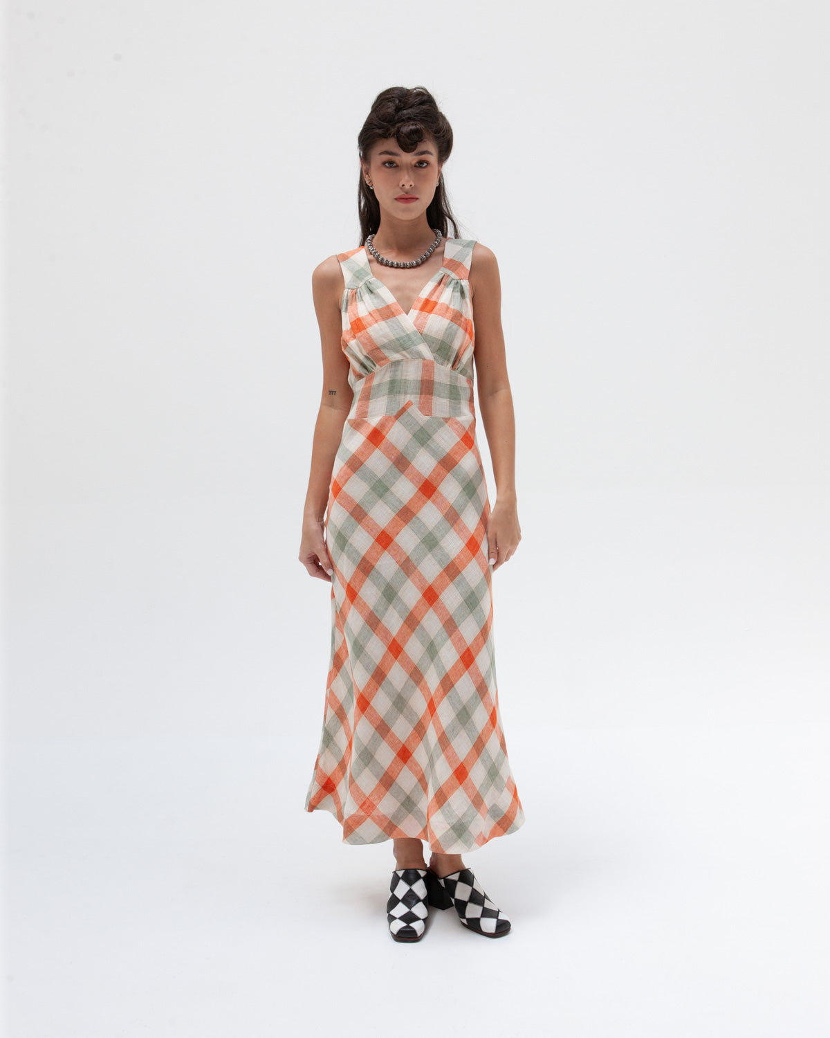 W'MENSWEAR BROOKLANDS DRESS - ORANGE CHECK